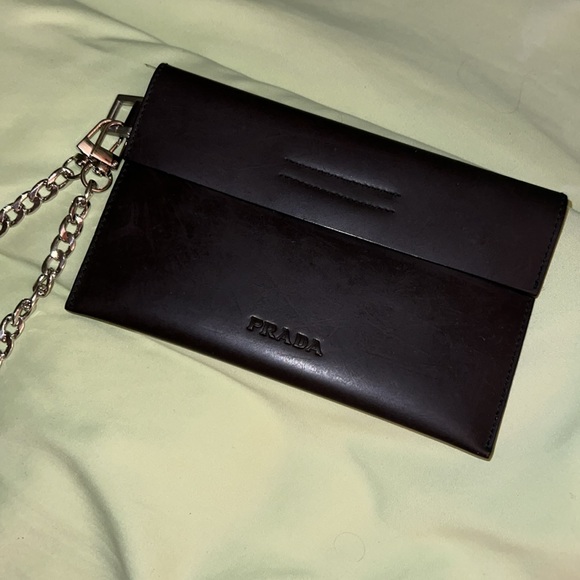 PRADA LEATHER ENVELOP POUCH/CLUTCH BAG PREOWNED BROWN - Picture 4 of 14